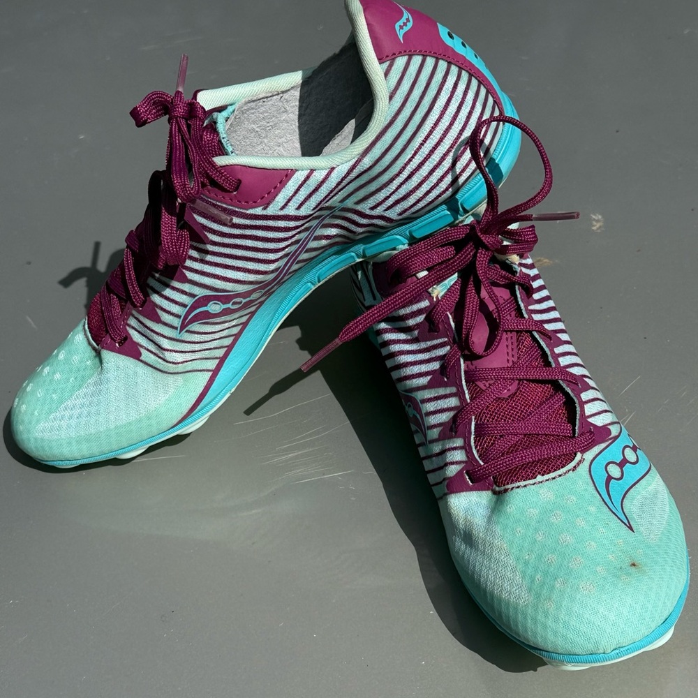 Saucony Women's Mint and Burgundy track spikes running Shoes